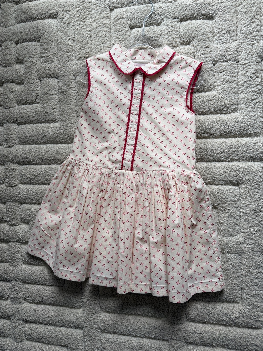 Bonpoint White Dress with Red Floral Print